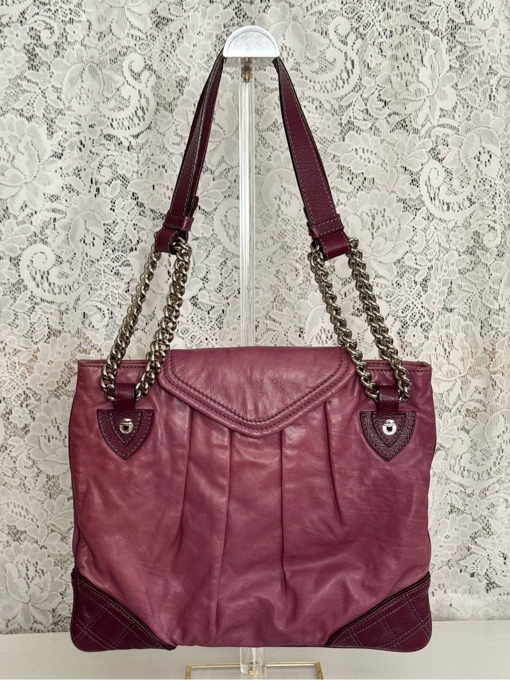 Marc Jacobs Quilted Rosen Leather Chain Tote Purple Pink